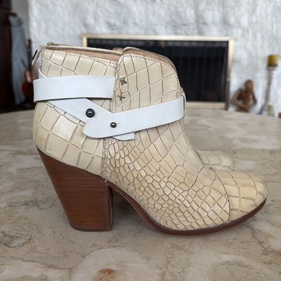 Rag & Bone Harlow Croc Embossed Leather Wrap Block Heel Ankle Boots - Picture 8 of 12